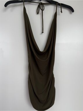 Drape Front Halter Mini Dress - Olive